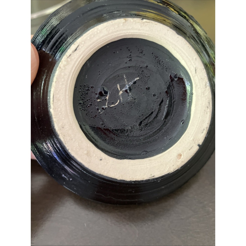 Vintage Studio Art Pottery Trinket Dish Black White Hand Painted 3.5" Signed - Picture 4 of 4